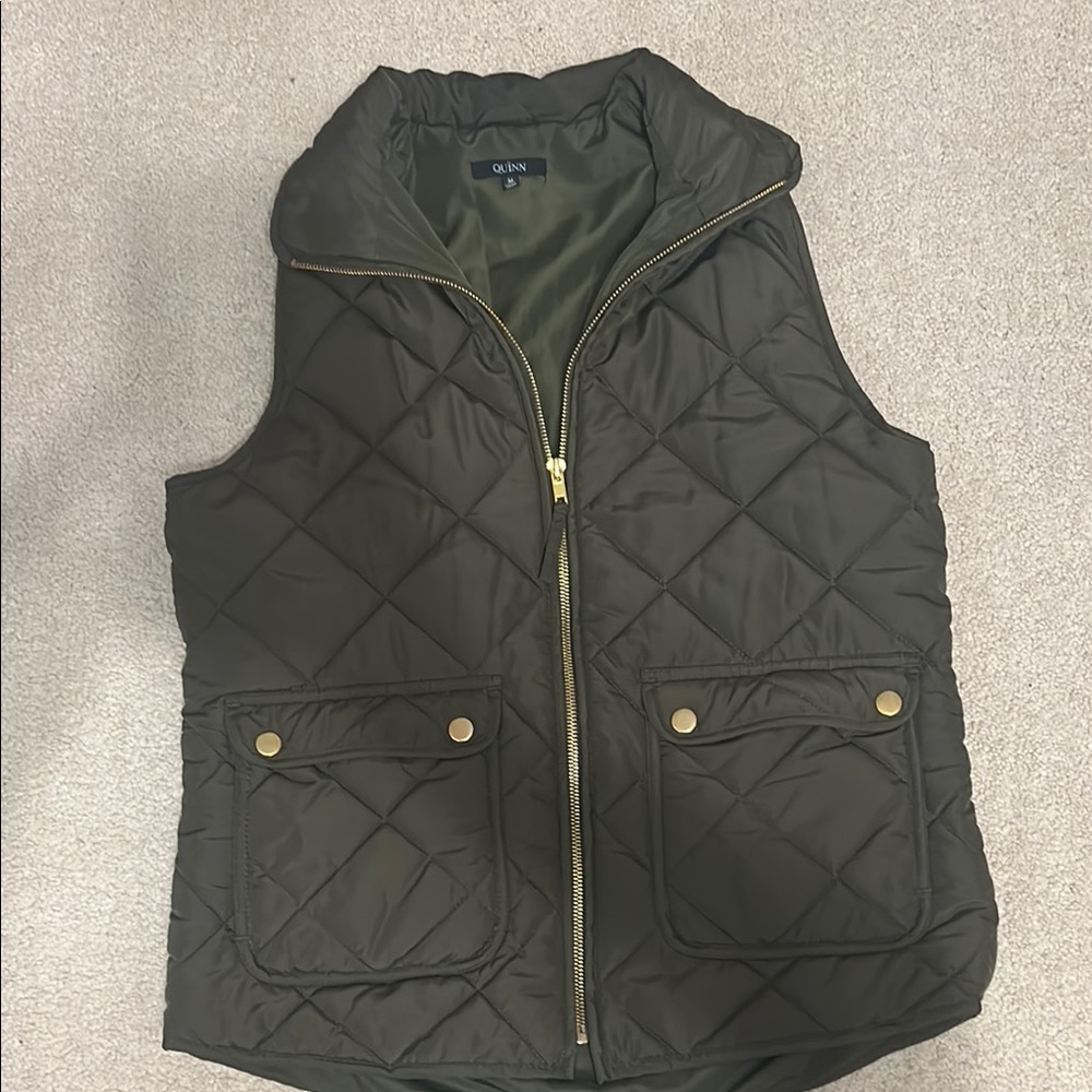 Olive Quilted Vest with Gold Accents